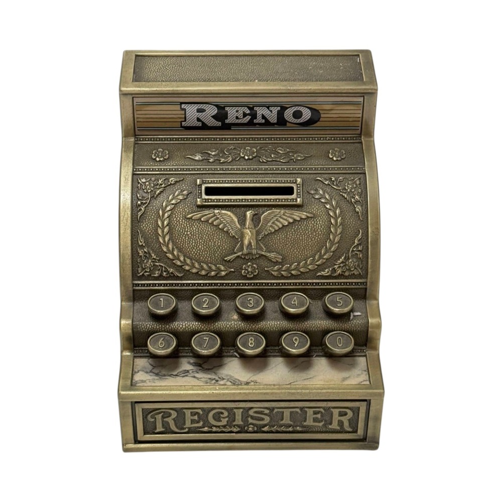Vintage Reno Cash Register Piggy Bank Coin Bank Brass Color Eagle Hong Kong